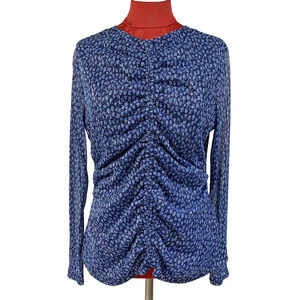 Michael Kors Size XL Dressy Top Blue Metallic Long Sleeve Ruched Front Blouse